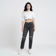 Quần jean baggy LOREN rách đen B5194
