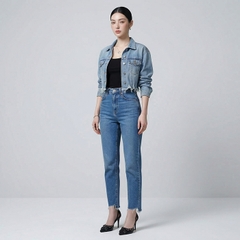 Quần jean baggy LOREN xẻ tua xanh B5388