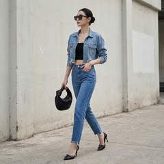 Quần jean baggy LOREN xẻ tua xanh B5388