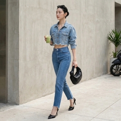 Quần jean baggy LOREN xẻ tua xanh B5388