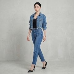 Quần jean baggy LOREN xẻ tua xanh B5388