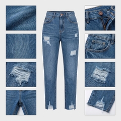 Quần jean baggy LOREN rách tua xanh B5389