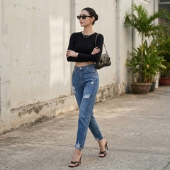 Quần jean baggy LOREN rách tua xanh B5389