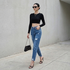 Quần jean baggy LOREN rách tua xanh B5389