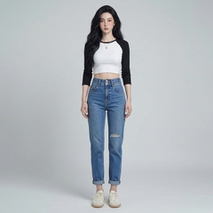 Quần jean baggy LOREN rách tua xanh B5390