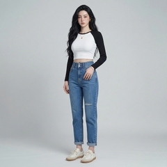 Quần jean baggy LOREN rách tua xanh B5390