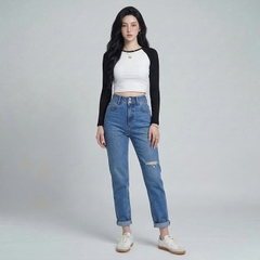 Quần jean baggy LOREN rách tua xanh B5390