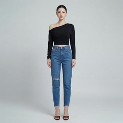 Quần jean baggy LOREN rách tua xanh B5391