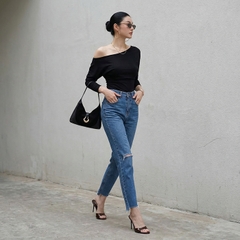 Quần jean baggy LOREN rách tua xanh B5391
