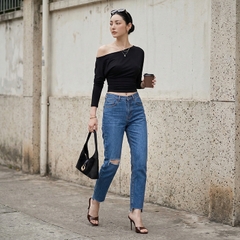 Quần jean baggy LOREN rách tua xanh B5391