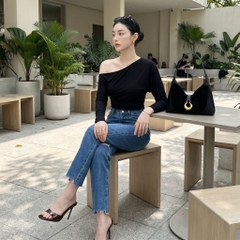 Quần jean baggy LOREN rách tua xanh B5391