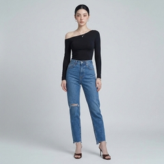 Quần jean baggy LOREN rách tua xanh B5391