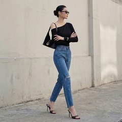 Quần jean baggy LOREN rách tua xanh B5391