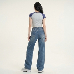 Quần jean ống rộng LOREN trơn xanh B5422