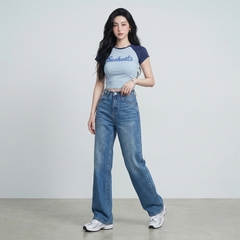 Quần jean ống rộng LOREN trơn xanh B5422