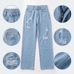 Quần jean ống rộng LOREN rách gối xanh B5431