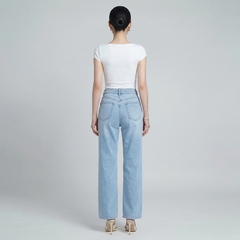 Quần jean ống rộng LOREN rách gối xanh B5431