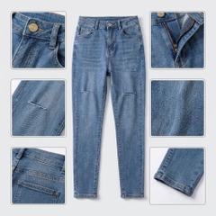 Quần jean skinny LOREN lửng rách xanh B5526