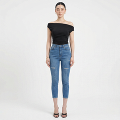 Quần jean skinny LOREN lửng rách xanh B5526