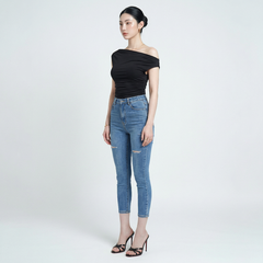 Quần jean skinny LOREN lửng rách xanh B5526