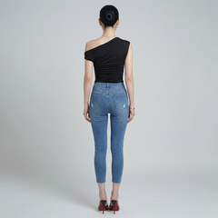 Quần jean skinny LOREN lửng rách xanh B5526