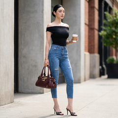 Quần jean skinny LOREN lửng rách xanh B5526