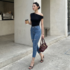 Quần jean skinny LOREN lửng rách xanh B5526