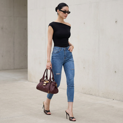 Quần jean skinny LOREN lửng rách xanh B5526
