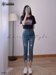 Quần jean skinny LOREN lửng rách kiểu tua xanh B5527