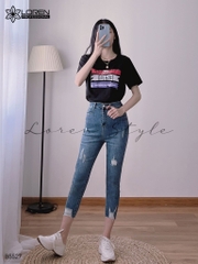Quần jean skinny LOREN lửng rách kiểu tua xanh B5527