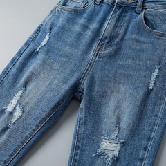 Quần jean skinny LOREN lửng rách kiểu tua xanh B5527