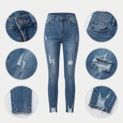 Quần jean skinny LOREN lửng rách kiểu tua xanh B5527