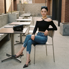 Quần jean skinny LOREN lửng rách kiểu tua xanh B5527