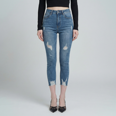 Quần jean skinny LOREN lửng rách kiểu tua xanh B5527