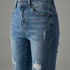 Quần jean skinny LOREN lửng rách kiểu tua xanh B5527