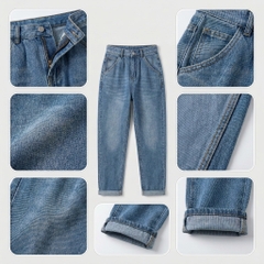 Quần jean baggy LOREN trơn tua xanh B5591