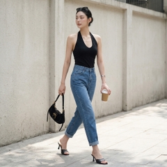 Quần jean baggy LOREN trơn tua xanh B5591