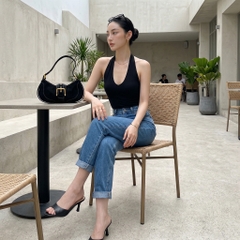 Quần jean baggy LOREN trơn tua xanh B5591