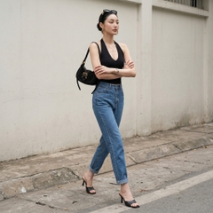Quần jean baggy LOREN trơn tua xanh B5591