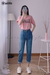 Quần jean baggy LOREN trơn tua xanh B5592