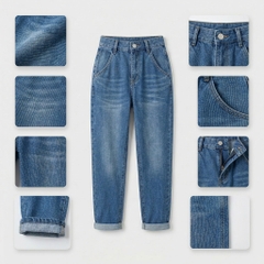 Quần jean baggy LOREN trơn tua xanh B5592