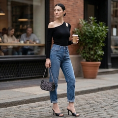 Quần jean baggy LOREN trơn tua xanh B5592