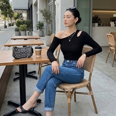 Quần jean baggy LOREN trơn tua xanh B5592