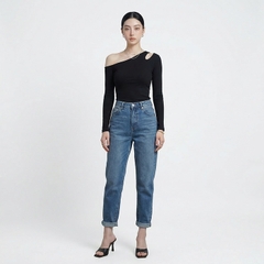 Quần jean baggy LOREN trơn tua xanh B5592