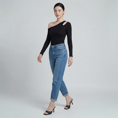 Quần jean baggy LOREN trơn tua xanh B5592