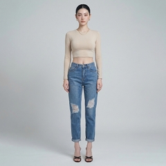 Quần jean baggy LOREN rách gối xanh B5594