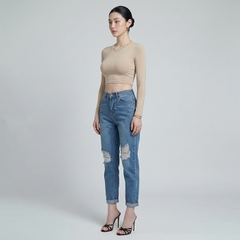 Quần jean baggy LOREN rách gối xanh B5594