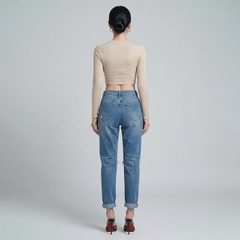 Quần jean baggy LOREN rách gối xanh B5594