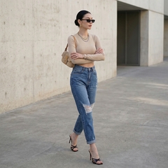 Quần jean baggy LOREN rách gối xanh B5594