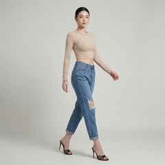 Quần jean baggy LOREN rách gối xanh B5594